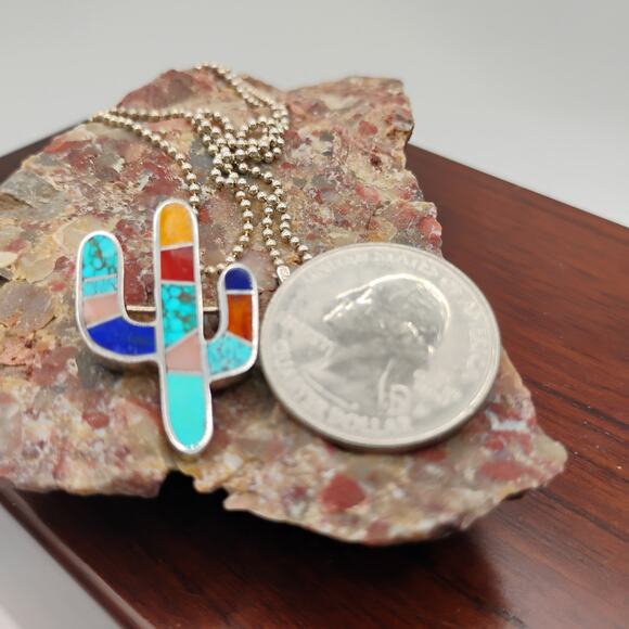 Saguaro Cactus Pendant/Brooch on 18-in Beaded Chain - Picture 5 of 5